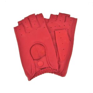 Mitaines en cuir rouge. Modèle Imperia. Gants en cuir non doublés. Vue face dorsale.