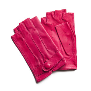 Mitaines en cuir fushia. Modèle Milano. Gants en cuir non doublé. Vue face.