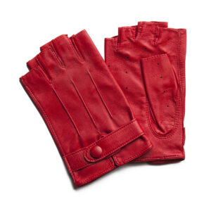 Mitaines en cuir rouge. Modèle Milano. Gants en cuir non doublé. Vue face.