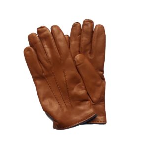 Gants en cuir doublés laines. Gants homme noisette. Modèle York. Vue face dorsale.