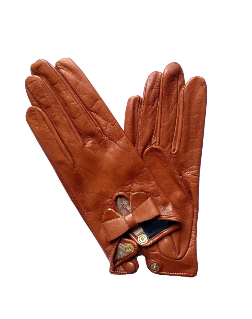Gants Femme Cuir Agneau Doublure Soie - Taille 6 - Marron - Noir