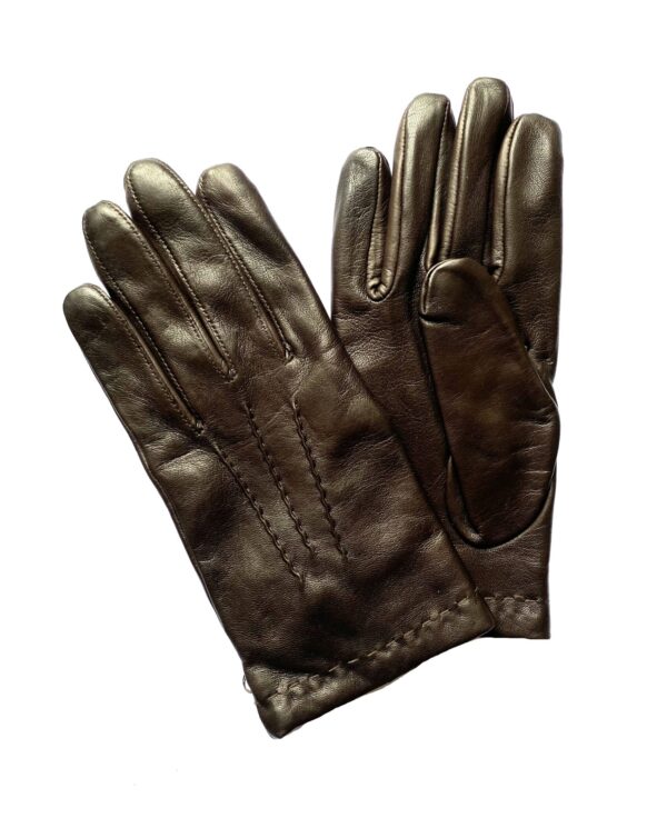 Gants en cuir d'agneau marron doublé laine pour homme. Modèle Chicago. Vue face.