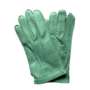 Gants en cuir de cerf vert clair doublé cachemire pour homme. Modèle TALLINN. Vue face.