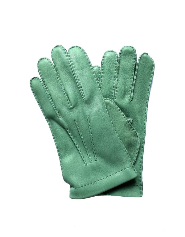 Gants en cuir de cerf vert clair doublé cachemire pour homme. Modèle TALLINN. Vue face.