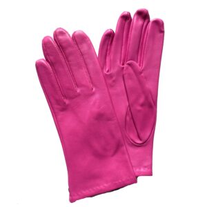 Gants en cuir d'agneau fushia doublé soie pour femme. Modèle Naples. Vue face.