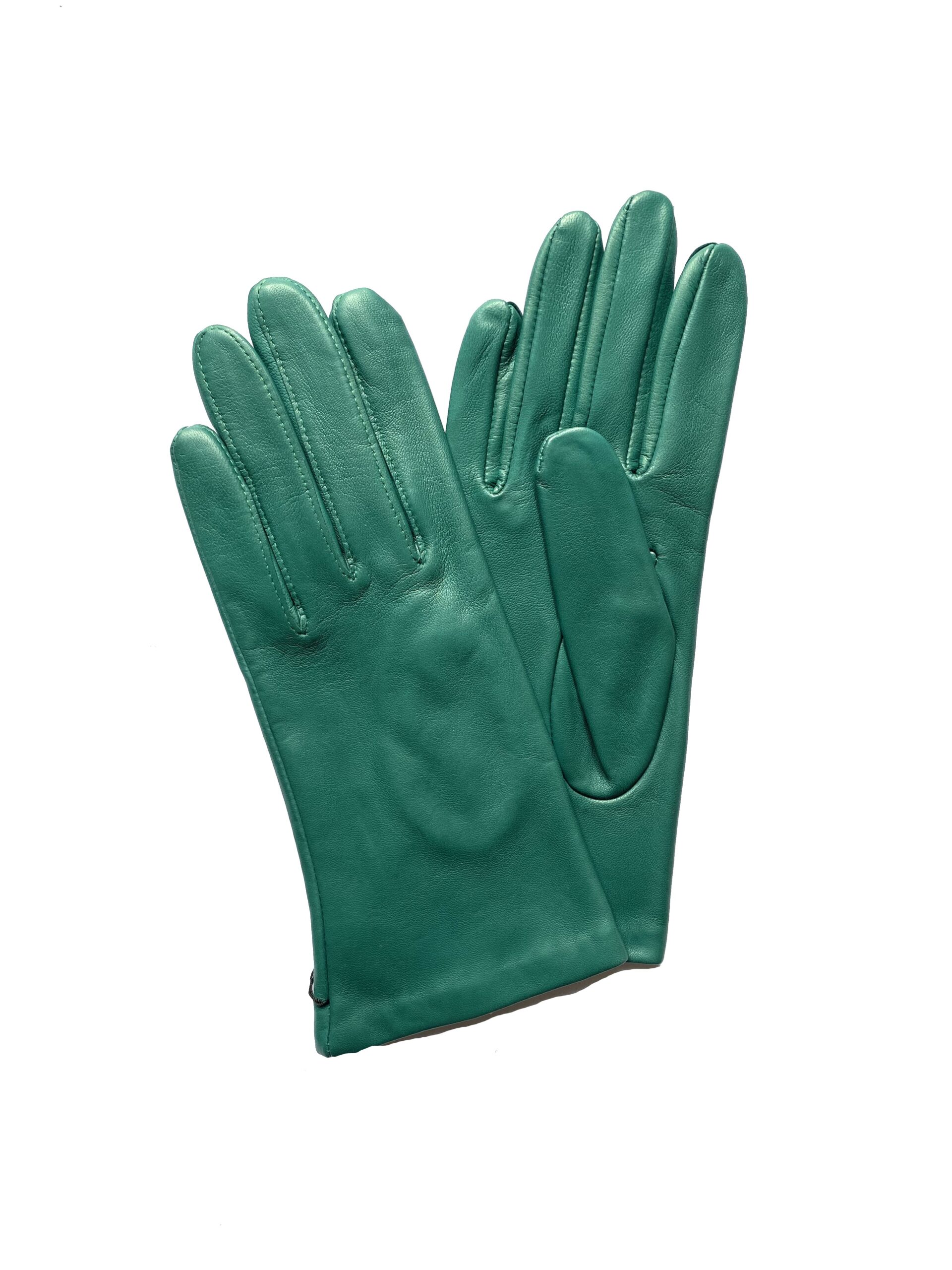 Gants femme en agneau intérieur doublé soie vert - Falbalas St Juni