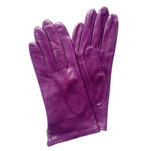 Gants en cuir d'agneau violet. Gants doublés soie. Gants femme modèle Naples