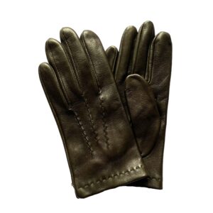 Gants en cuir d'agneau doublure soie. Gants vert loden pour homme. Vue de face. Modèle Pérouse.