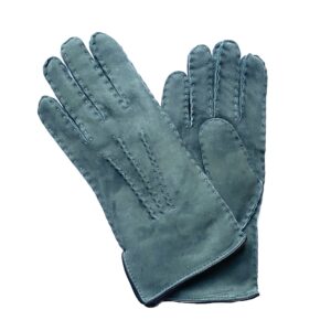 Gants bleu jeans très chaud en cuir de mouton retourné pour femme. Modèle Helsinki. Vue face.