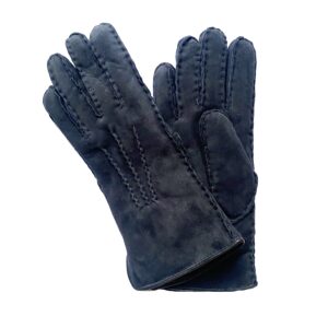 Gants bleu marine très chaud en cuir de mouton retourné pour femme. Modèle Helsinki. Vue face.