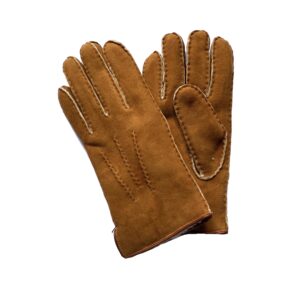 Gants brun tan très chaud en cuir de mouton retourné pour homme. Modèle Oslo. Vue face.