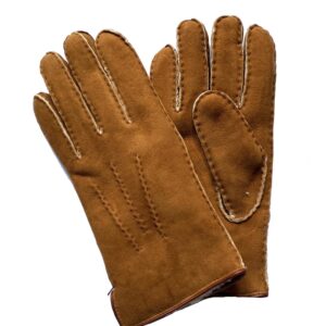 Gants brun tan très chaud en cuir de mouton retourné pour homme. Modèle Oslo. Vue face.