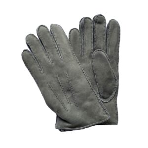 Gants gris acier très chaud en cuir de mouton retourné pour homme. Modèle Oslo. Vue face.