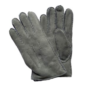 Gants gris acier très chaud en cuir de mouton retourné pour homme. Modèle Oslo. Vue face.