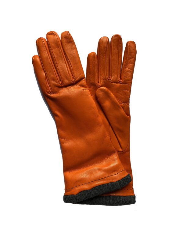 GANTS-ORANGE-CUIR-AGNEAU-DOUBLURE-LAINE-LONG-REVERS-LAINE-FEMME_MODELE-EDMONTON_VUE-FACE