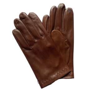 GANTS-TACTILE-EN-CUIR-BRUN-CORK-LISSE-DOUBLE-SOIE-POUR-HOMME_MODELE-MATERA_VUE-FACE