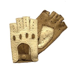 MITAINES-CUIR-PECARI-FEMME-BICOLORE-BEIGE-MARRON-NON-DOUBLE_MODELE-BRASILIA_VUE-FACE