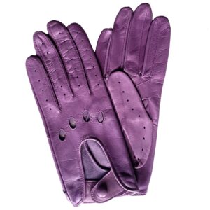 Gants de conduite en cuir d'agneau non doublé glycine pour femme. Modèle Florès. Vue de face.