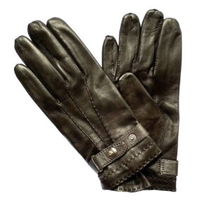 Gants en cuir d'agneau doublé soie marron pour homme. Modèle Birmingham. Vue face.