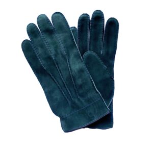 Gants agneau suédé vert et bleu 3 baguettes revers glacé pour homme. Modèle Dijon. Vue face.