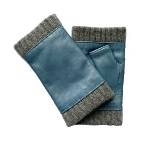 MITAINES-CUIR-FEMME-BLEU-JEAN-SANS-DOIGTS-CUIR-AGNEAU-REBORD-MIXTE-LAINE-CACHEMIRE_MODELE-FES_VUE-FACE