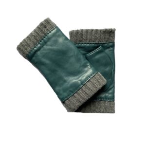 MITAINES-CUIR-FEMME-BLEU-PETROLE-SANS-DOIGTS-CUIR-AGNEAU-REBORD-MIXTE-LAINE-CACHEMIRE_MODELE-FES_VUE-FACE