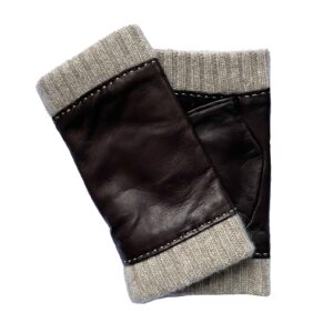 MITAINES-CUIR-FEMME-MARRON-SANS-DOIGTS-CUIR-AGNEAU-REBORD-MIXTE-LAINE-CACHEMIRE_MODELE-FES_VUE-FACE