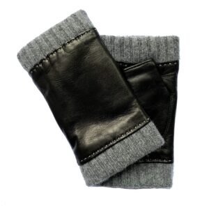 MITAINES-CUIR-FEMME-NOIR-SANS-DOIGTS-CUIR-AGNEAU-REBORD-MIXTE-LAINE-CACHEMIRE_MODELE-FES_VUE-FACE