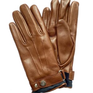 GANTS-CUIR-MARRON-REBORD-SUEDE-BLEU-MODELE-ROSTOCK-POUR-HOMME-VUE-DE-FACE