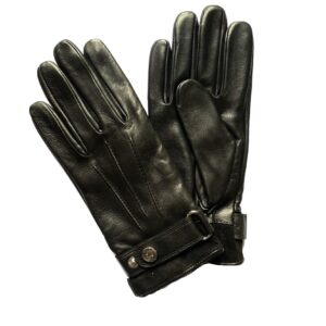 Gants en cuir d'agneau noir avec rebord suede noir doublure laine pour homme. Modèle Rostock. Vue Face.