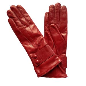 GANTS-CUIR-AGNEAU-ROUGE-CHILLY-DOUBLURE-MIXTE-LAINE-CACHEMIRE-BRACELET-SERRAGE-FEMME_MODELE-BELGRADE_VUE-FACE