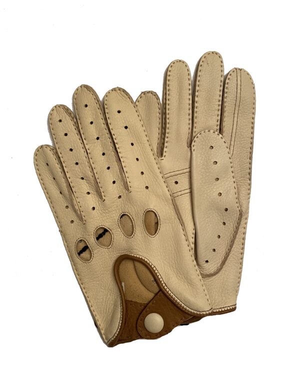 GANTS-DE-CONDUITE-EN-CUIR-DE-CERF-POUR-HOMME-BICOLORE-CREME-BRUN-ETE-MODELE-HOCKENHEIM-VUE-FACE