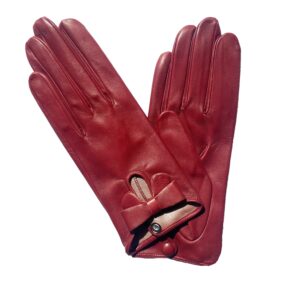 GANTS-COURTS-CUIR-NOEUD-ROUGE-DOUBLURE-SOIE-FEMME-MODELE-AMIENS-VUE-FACE