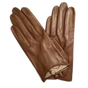 GANTS-EN-CUIR-COURT-DOUBLE-SOIE-BRUN-VISON-POUR-FEMME-MODELE-ADELAIDE-VUE-FACE