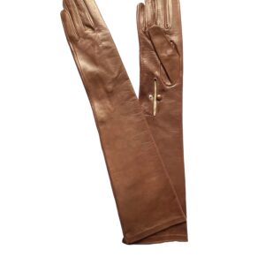 GANTS-CUIR-LONG-AU-DESSUS-COUDE-MARRON-FEMME-DOUBLE-SOIE-BOUTON-FERMETURE-MODELE-LOS-ANGELES-VUE-FACE