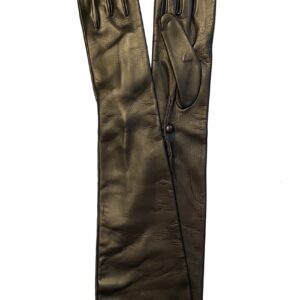 GANTS-CUIR-LONG-AU-DESSUS-COUDE-NOIR-FEMME-DOUBLE-SOIE-BOUTON-FERMETURE-MODELE-LOS-ANGELES-VUE-FACE