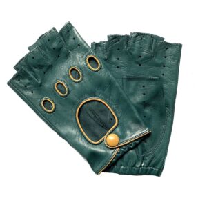 MITAINES-CUIR-DOIGTS-COUPES-NON-DOUBLE-BLEU-PETROLE-REBORD-LIN-GABARDINE-POUR-HOMME-MODELE-GUIA-VUE-FACE