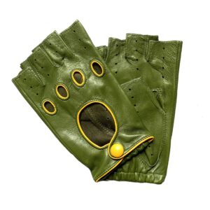 MITAINES-CUIR-DOIGTS-COUPES-NON-DOUBLE-VERT-OLIVE-REBORD-OCRE-GABARDINE-POUR-HOMME-MODELE-GUIA-VUE-FACE
