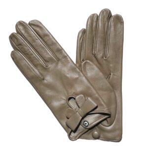 GANTELET-CUIR-ARGILE-DOUBLE-SOIE-AVEC-NOEUD-ET-BOUTON-POUR-FEMME-MODELE-AMIENS-GANTS-COURTS-CUIR-VUE-DE-FACE