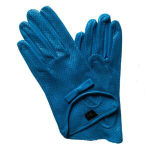 GANTS-EN-CUIR-COURT-ETE-PERFORE-NON-DOUBLE-AVEC-NOEUD-BLEU-TURQUOISE-POUR-FEMME-MODELE-HONOLULU-VUE-GENERALE-FACE