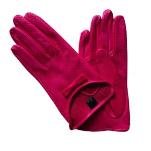 GANTS-EN-CUIR-COURT-ETE-PERFORE-NON-DOUBLE-AVEC-NOEUD-FUSHIA-POUR-FEMME-MODELE-HONOLULU-VUE-GENERALE-FACE