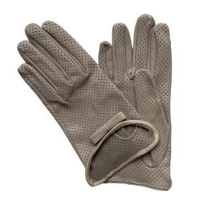 GANTS-EN-CUIR-COURT-ETE-PERFORE-NON-DOUBLE-AVEC-NOEUD-GRIS-POUR-FEMME-MODELE-HONOLULU-VUE-GLOBALE-DE-FACE
