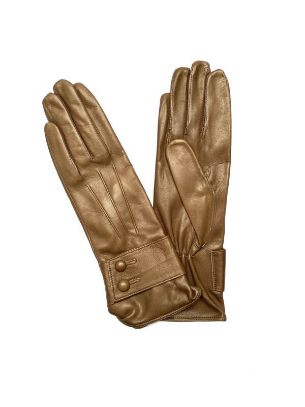 GANTS-CUIR-AGNEAU-DOUBLE-SOIE-COULEUR-BRUN-GABARDINE-MOTIF-BRACELET-ET-BOUTONS-POUR-FEMME_MODELE-FOGGIA-VUE-FACE