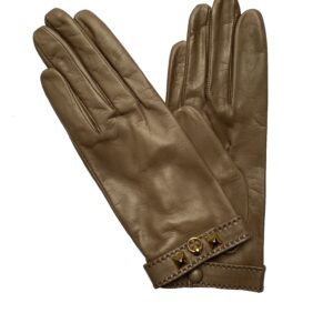 GANTS-EN-CUIR-AGNEAU-BRUN-GABARDINE-POUR-FEMME-BIJOUX-CLOU-CARRE_MODELE-MESSINE_VUE-FACE
