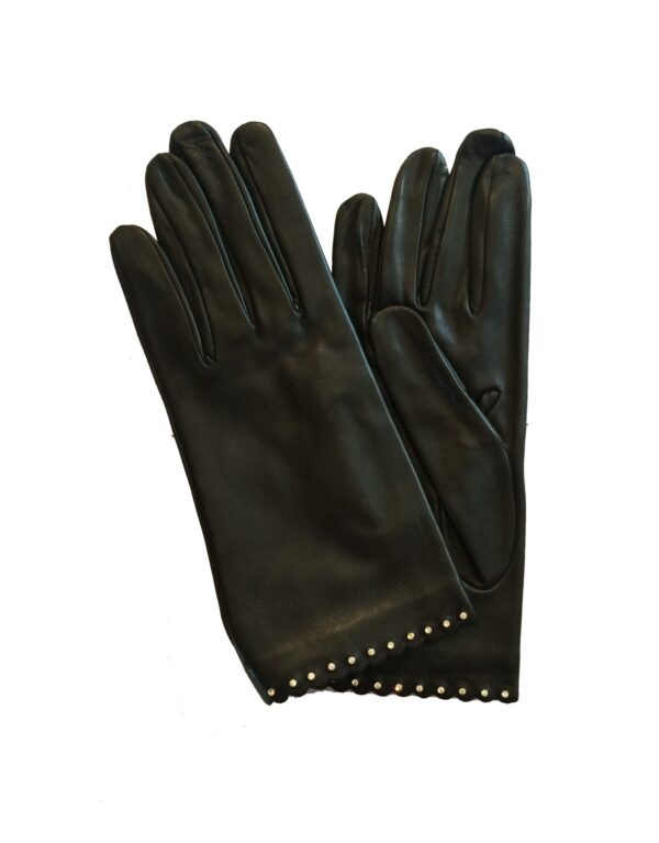 GANTS-CUIR-AGNEAU-NOIR-FEMME-REBORD-BIJOU-SWAROVSKI-DOUBLURE-SOIE_MODELE-CANNES-VUE-FACE