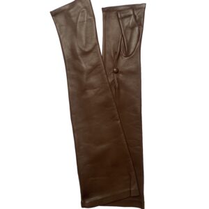 MITAINES-LONGUES-EN-CUIR-BRUN-VISON-DOUBLEES-SOIE-SANS-DOIGTS-FERMETURE-BOUTON-POIGNET-POUR-FEMME-MODELE-PALERME-VUE-FACE