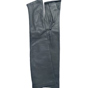 MITAINES-LONGUES-EN-CUIR-GRIS-DOUBLEES-SOIE-SANS-DOIGTS-FERMETURE-BOUTON-POIGNET-POUR-FEMME-MODELE-PALERME-VUE-FACE