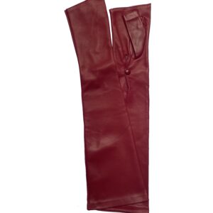 MITAINES-LONGUES-EN-CUIR-ROUGE-CHILY-DOUBLEES-SOIE-SANS-DOIGTS-FERMETURE-BOUTON-POIGNET-POUR-FEMME-MODELE-PALERME-VUE-FACE