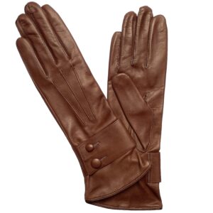 GANTS-CUIR-AGNEAU-DOUBLE-SOIE-COULEUR-BRUN-CHOCOLAT-MOTIF-BRACELET-ET-BOUTONS-POUR-FEMME_MODELE-FOGGIA-VUE-FACE