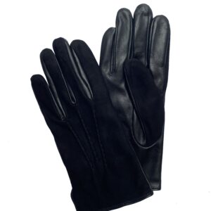 GANTS-CUIR-MIXTE-AGNEAU-SUEDE-ET-LISSE-COULEUR-NOIRE-DOUBLURE-POLYESTER-POUR-HOMME_MODELE-DOUAI-VUE-FACE